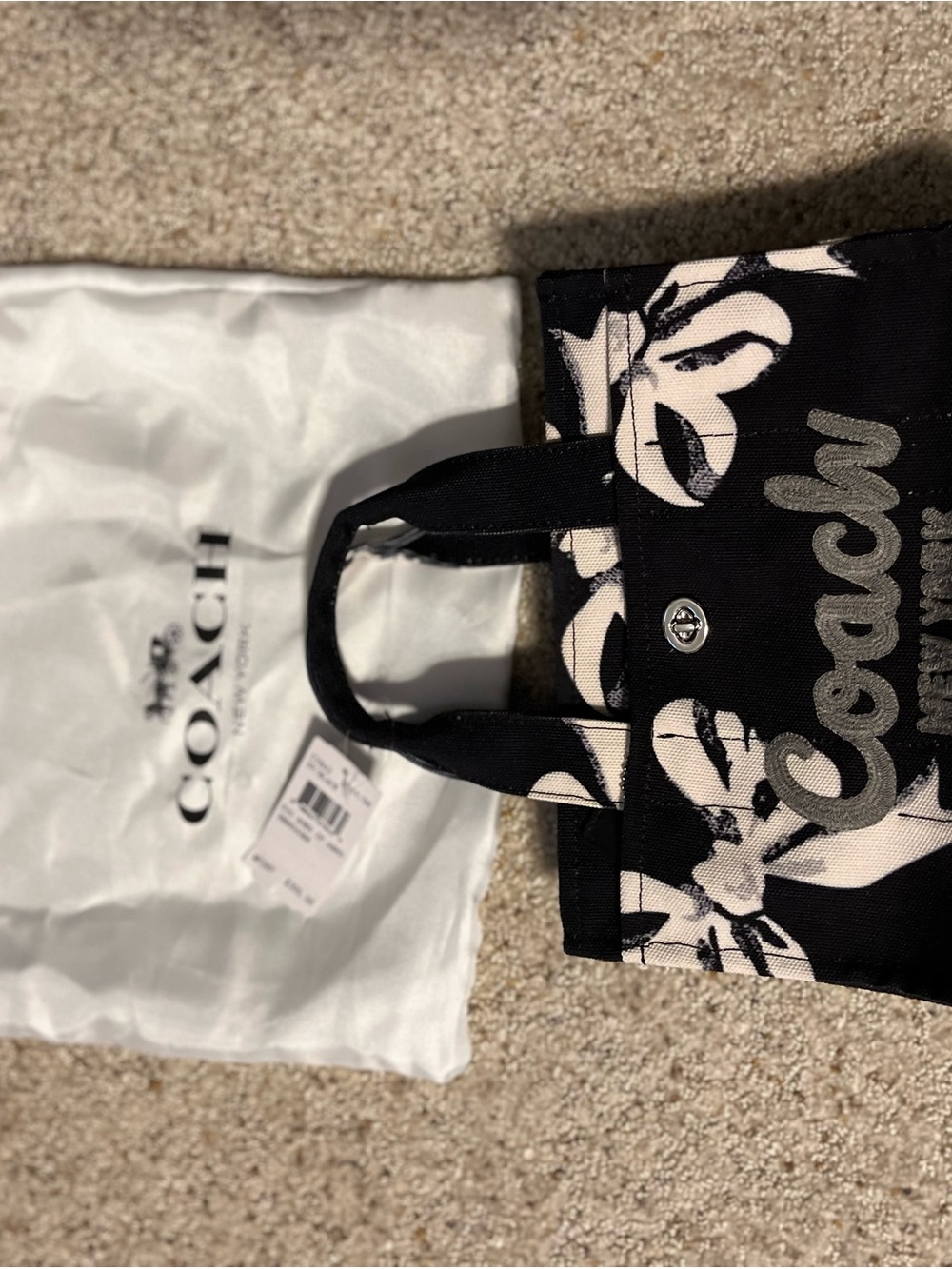 Coach Black and Cream bows Canvas Mini Tote